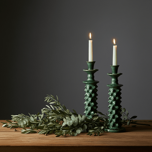 Grand bougeoir vert en céramique
