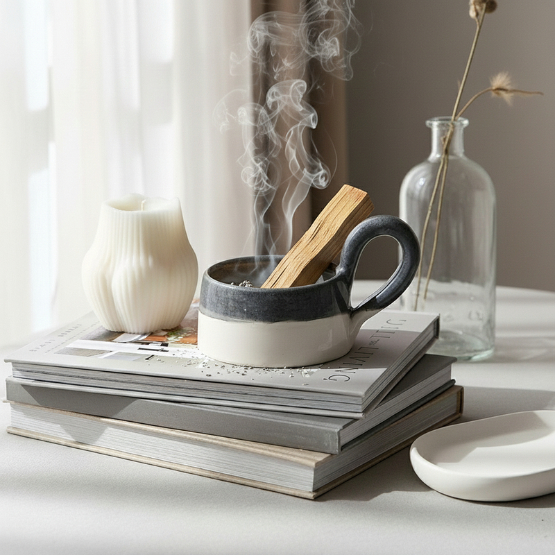 Porte bougie gris en céramique ORGUENDA UNIVERS