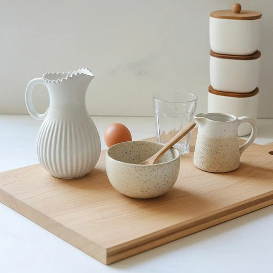 LIORA-Pichet en céramique blanc avec bord perlé