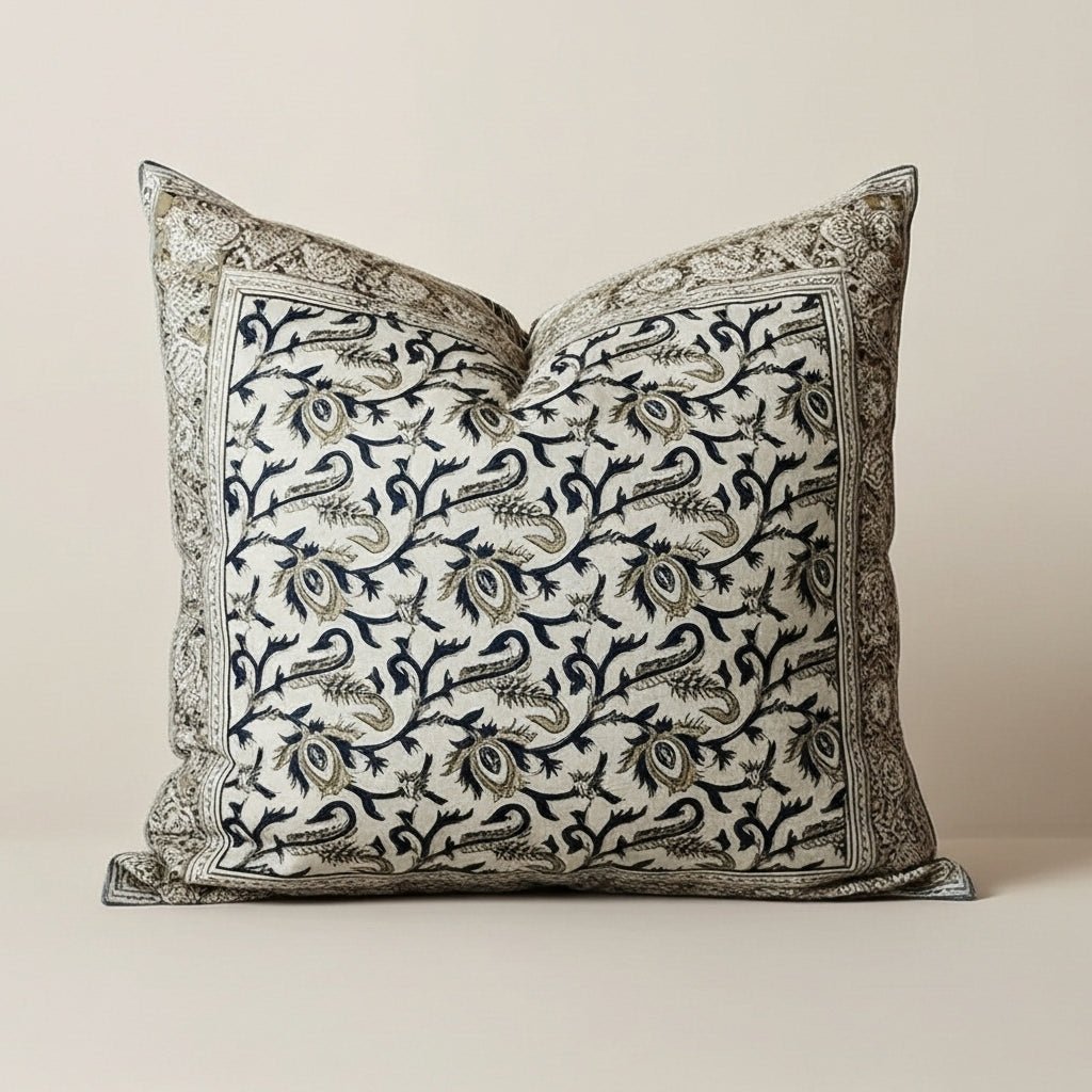 SANGANERI - Coussin 2 cotton Block printed