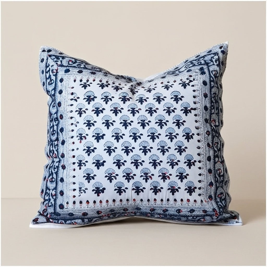 SANGANERI - Coussin 3 cotton Block printed