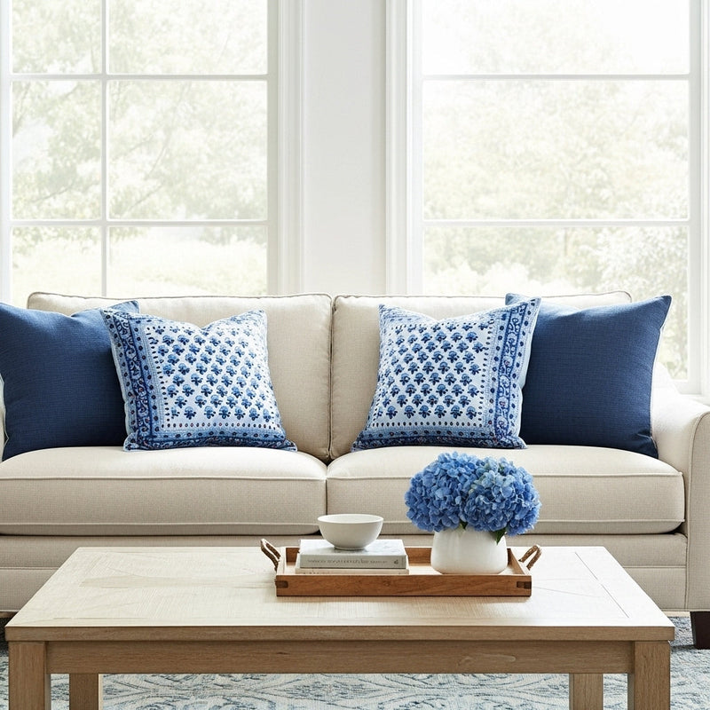 SANGANERI - Coussin 3 cotton Block printed ORGUENDA UNIVERS