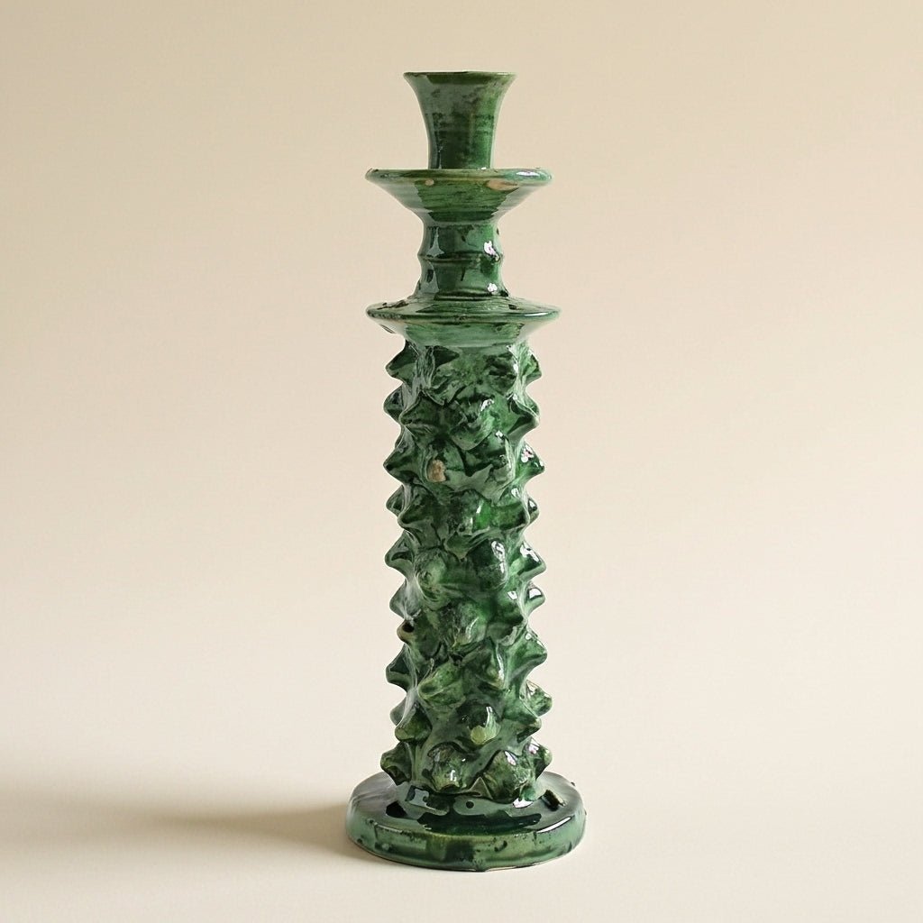 Grand bougeoir vert en céramique