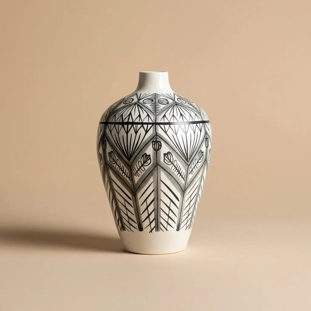 Vase ceramique avec motifs ethniques vert