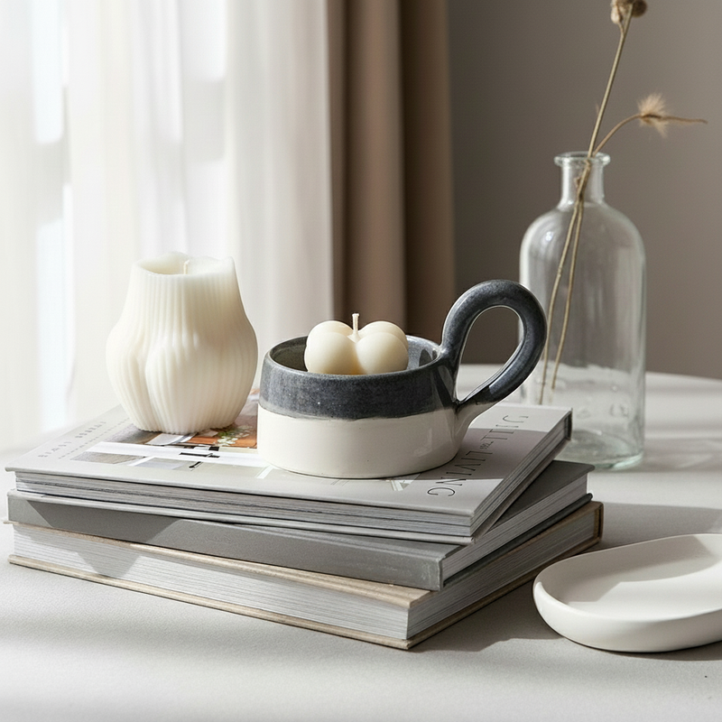 Porte bougie gris en céramique ORGUENDA UNIVERS