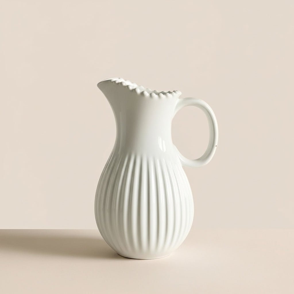 LIORA-Pichet en céramique blanc avec bord perlé