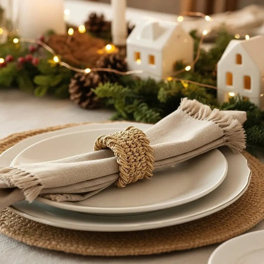 SOLPHIA- Ronds de serviette tissés en raphia ( lot de 4)