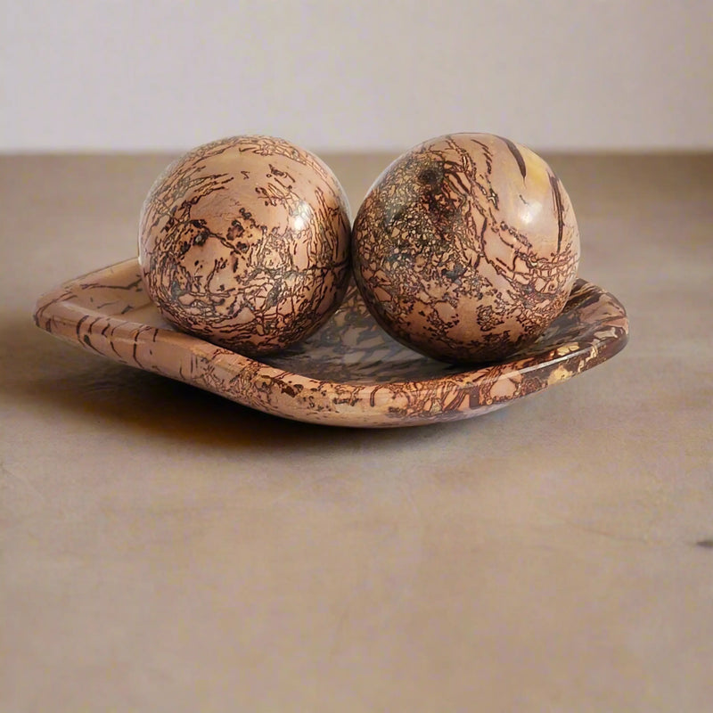 RHODONITE- Assiette decorative en marbre brun