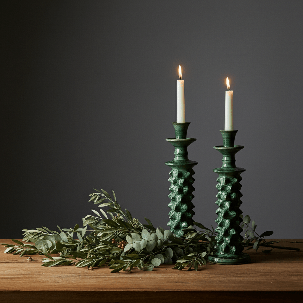 Grand bougeoir vert en céramique