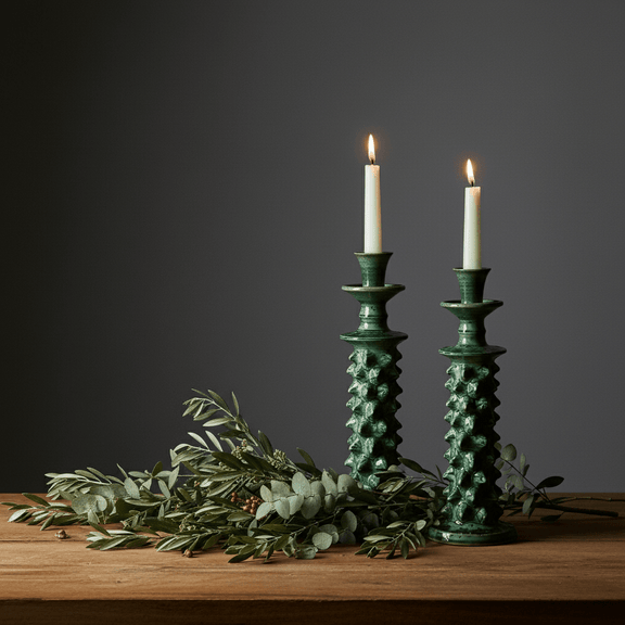 Grand bougeoir vert en céramique