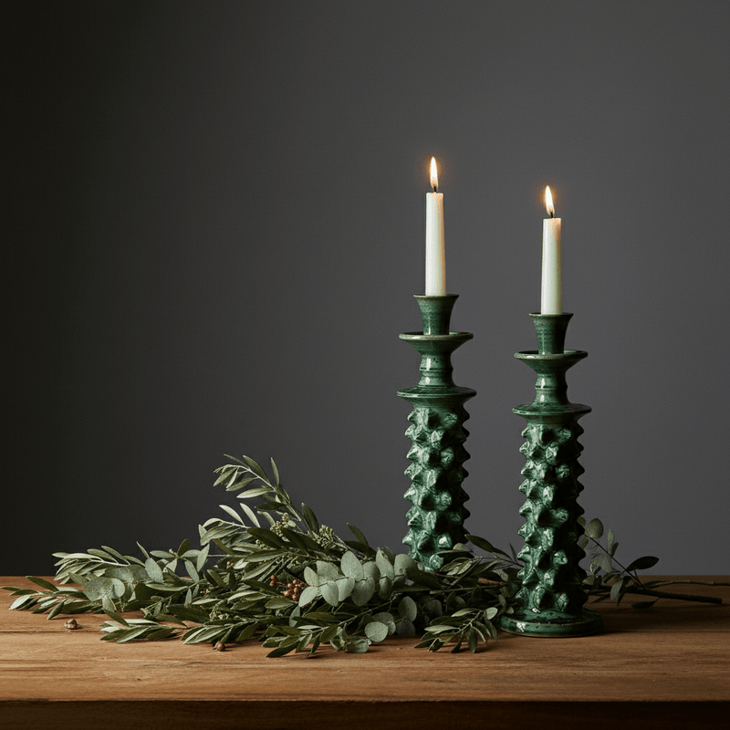 Grand bougeoir vert en céramique