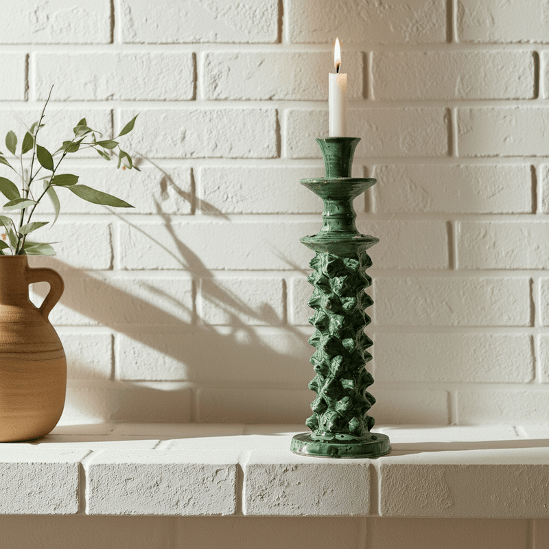 Grand bougeoir vert en céramique