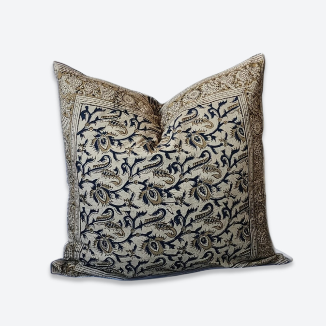 SANGANERI - Coussin 2 cotton Block printed ORGUENDA UNIVERS