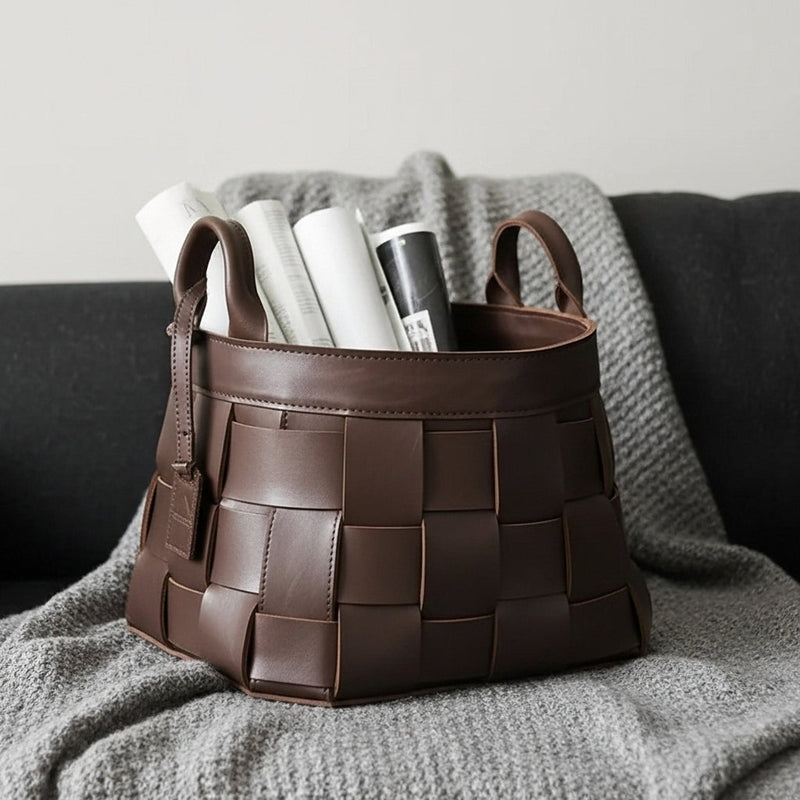 Panier décoratif de rangement AGORA en Cuir tressé ORGUENDA UNIVERS