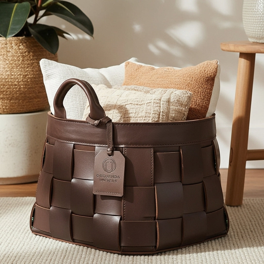 Panier décoratif de rangement AGORA en Cuir tressé ORGUENDA UNIVERS