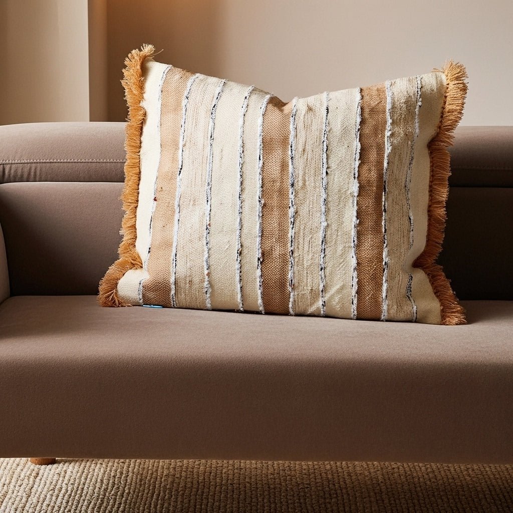 MATTEA- Housse de Coussin Tissée à Rayures