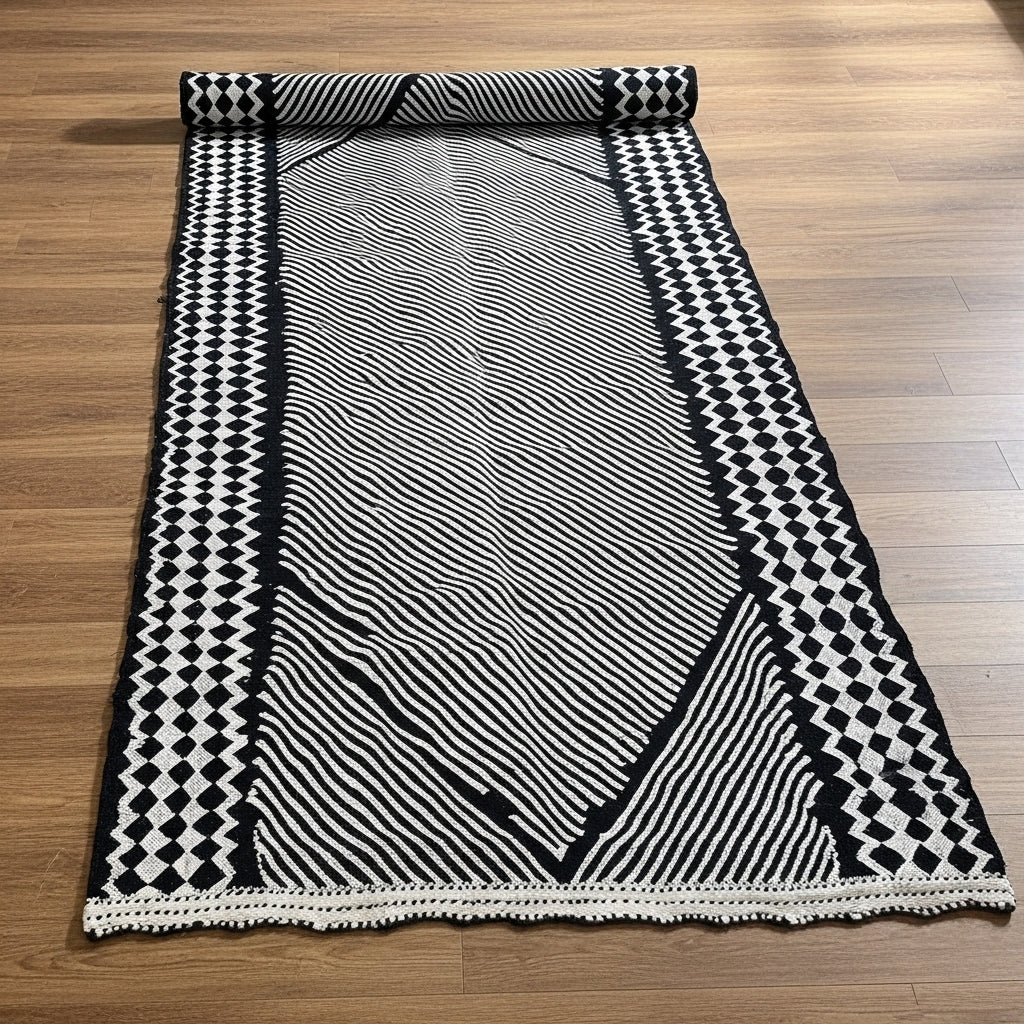Tapis kelim noir et blanc ORGUENDA UNIVERS