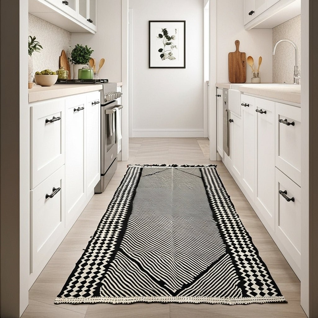 Tapis kelim noir et blanc