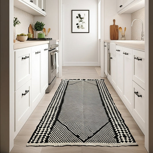 Tapis kelim noir et blanc ORGUENDA UNIVERS