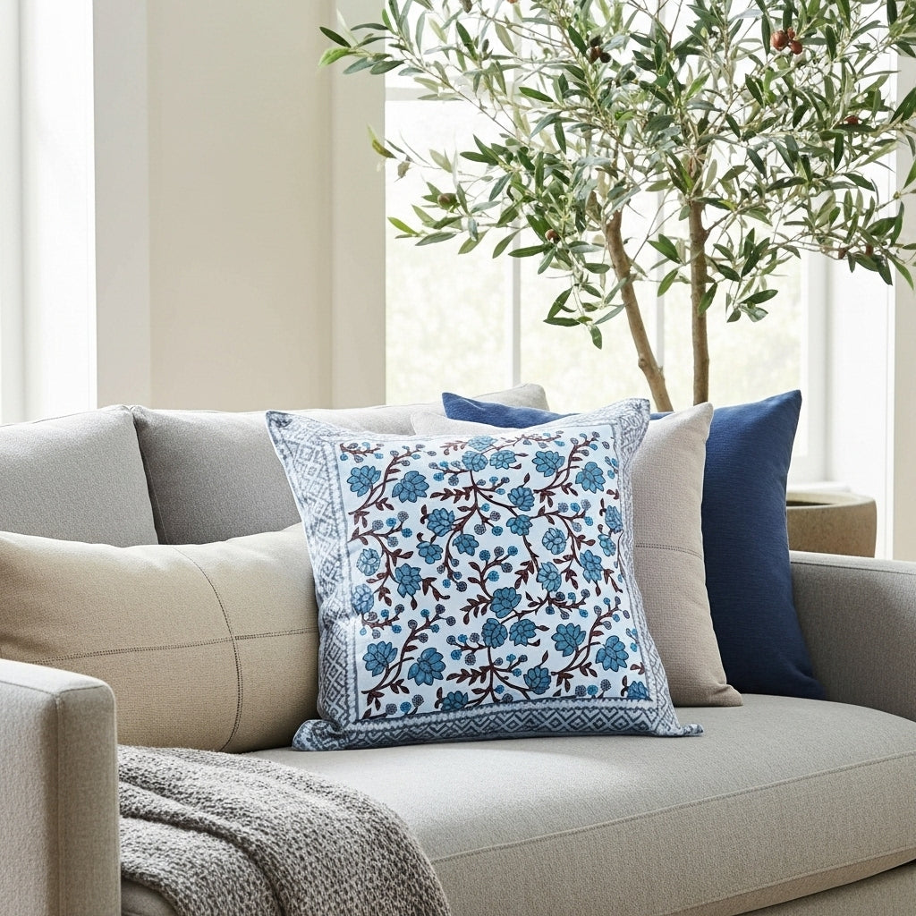 SANGANERI - Coussin cotton Block printed ORGUENDA UNIVERS