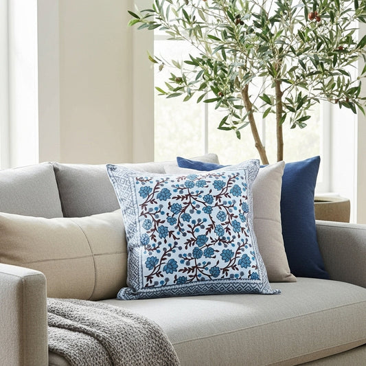 SANGANERI - Coussin cotton Block printed ORGUENDA UNIVERS