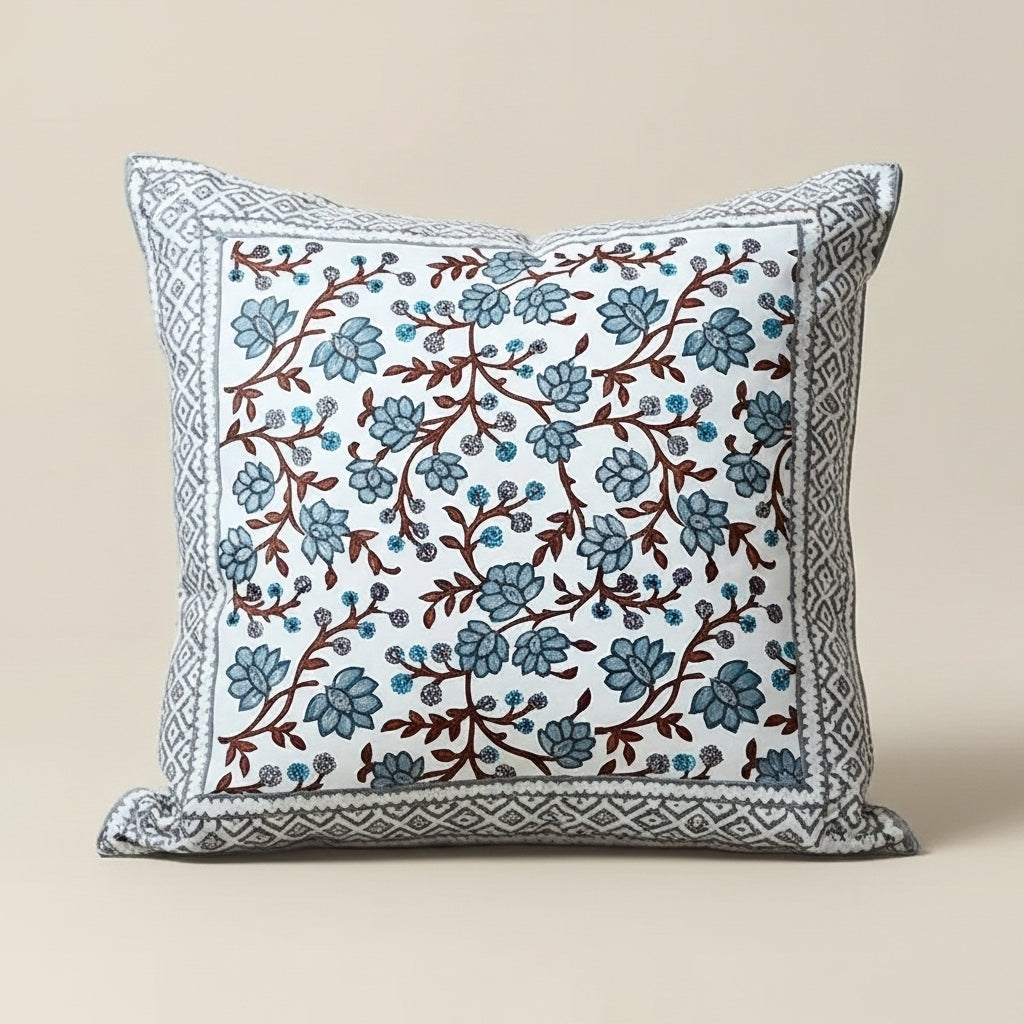 SANGANERI - Coussin cotton Block printed ORGUENDA UNIVERS