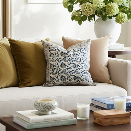 SANGANERI - Coussin 2 cotton Block printed ORGUENDA UNIVERS
