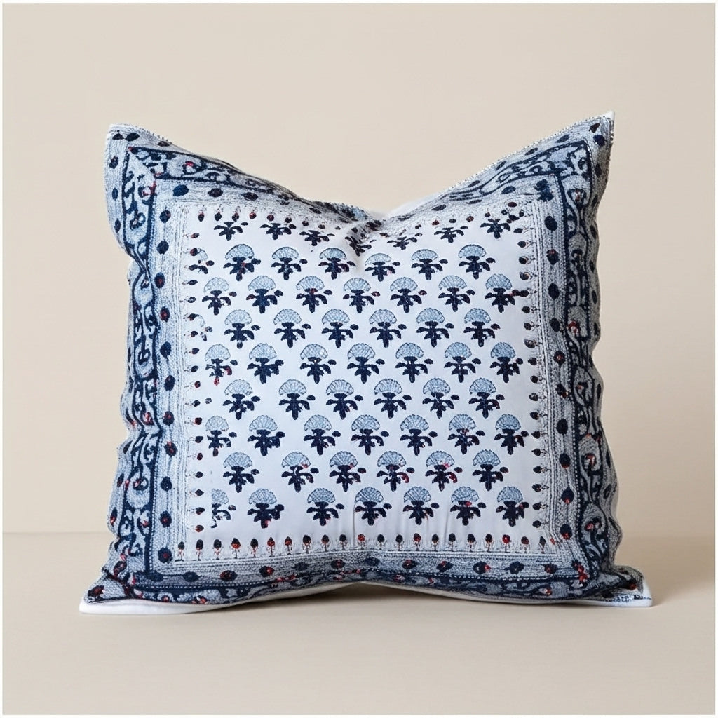SANGANERI - Coussin 3 cotton Block printed ORGUENDA UNIVERS