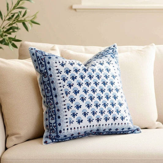 SANGANERI - Coussin 3 cotton Block printed ORGUENDA UNIVERS