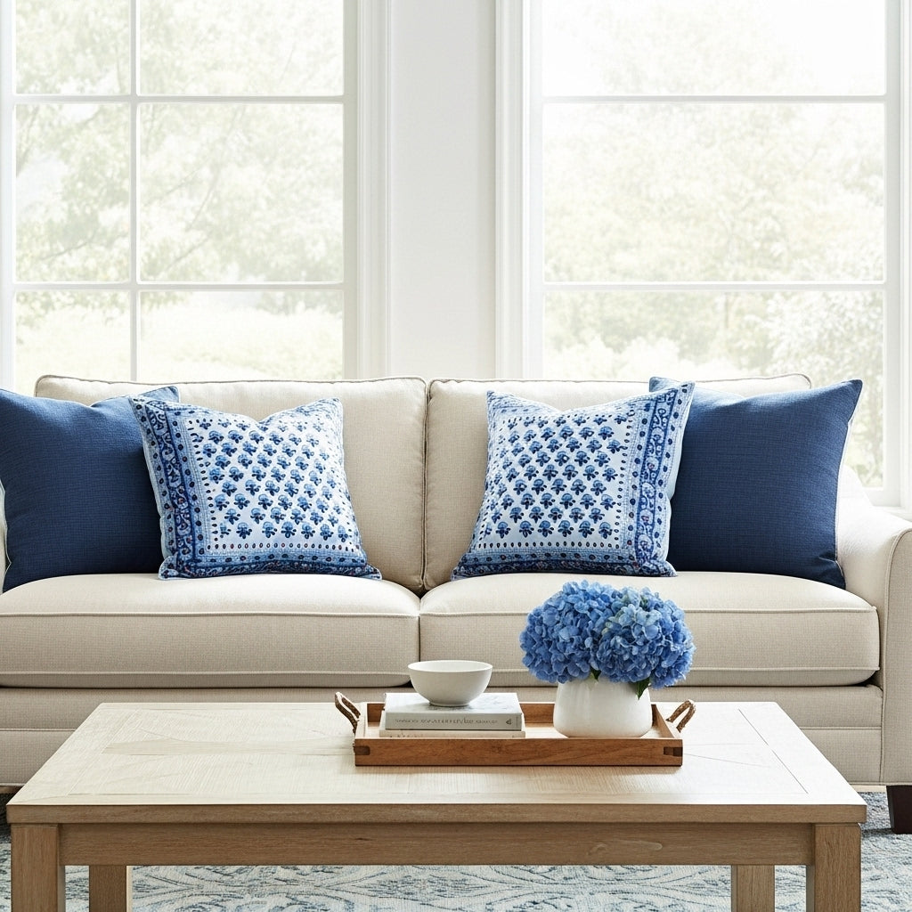 SANGANERI - Coussin 3 cotton Block printed ORGUENDA UNIVERS