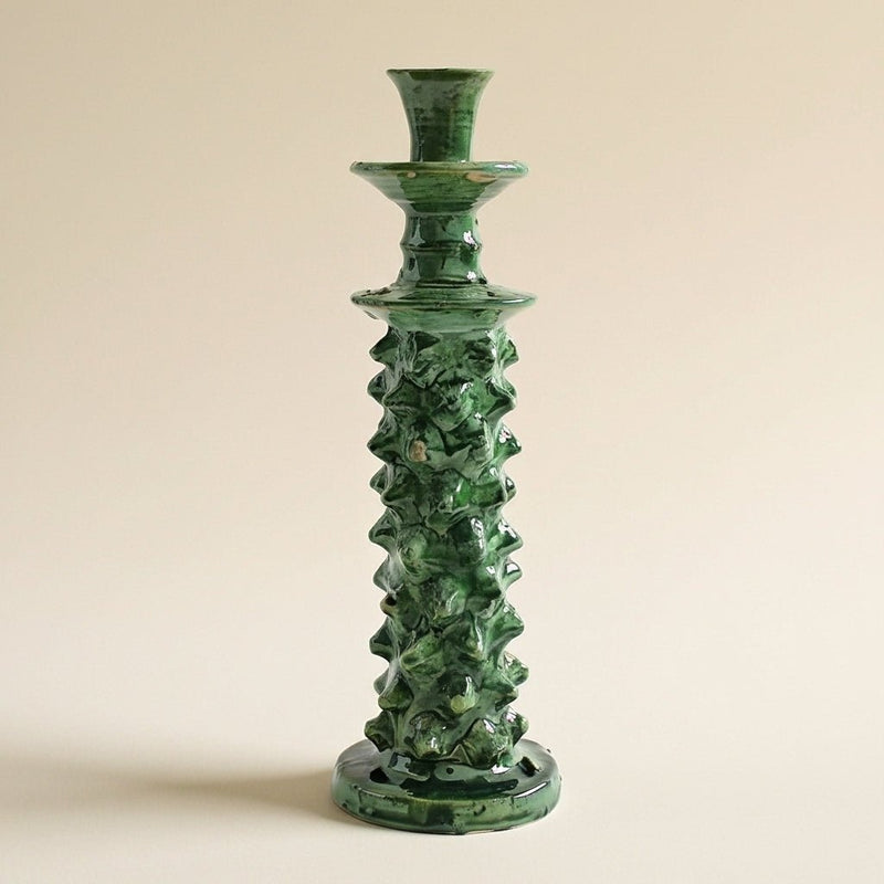 Grand bougeoir vert en céramique