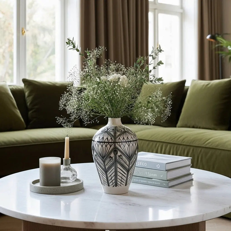 Vase ceramique avec motifs ethniques vert ORGUENDA UNIVERS