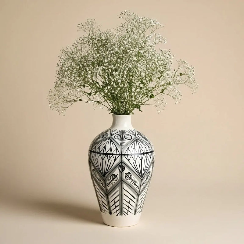 Vase ceramique avec motifs ethniques vert ORGUENDA UNIVERS