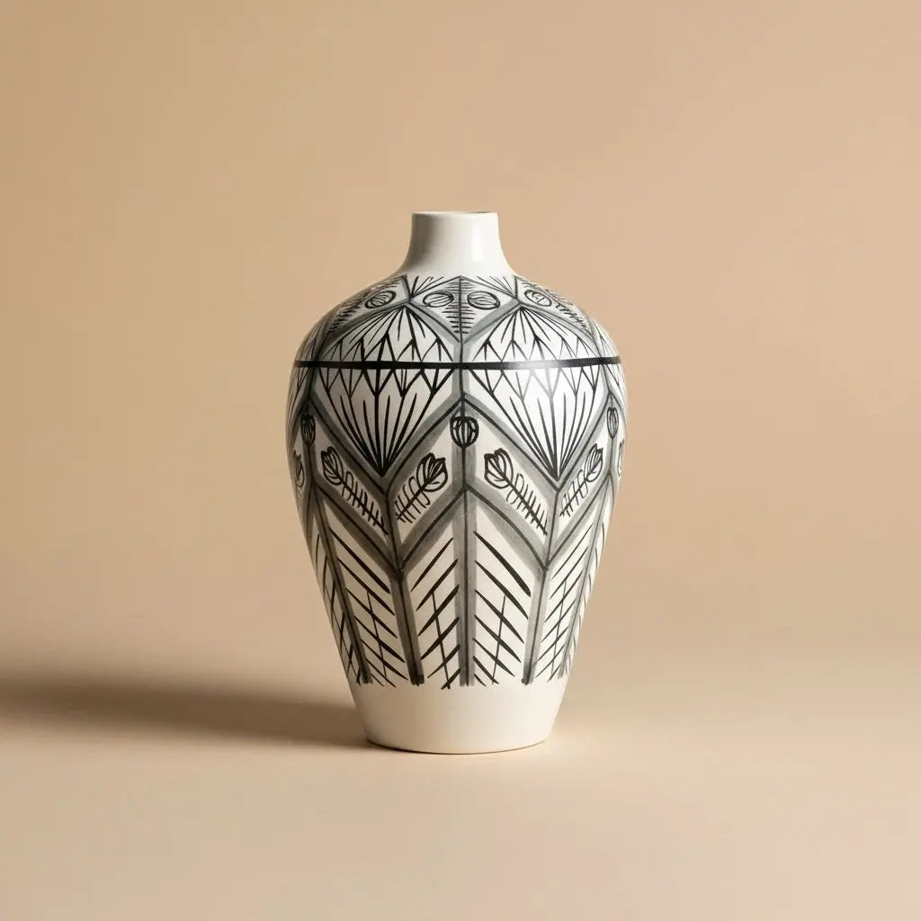 Vase ceramique avec motifs ethniques vert ORGUENDA UNIVERS