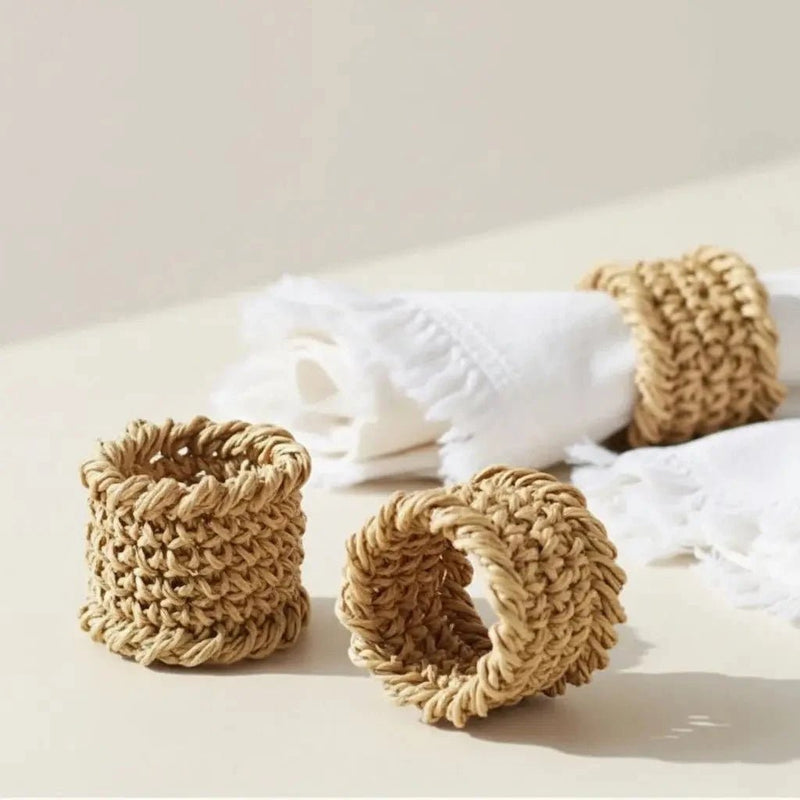 SOLPHIA- Ronds de serviette tissés en raphia ( lot de 4)